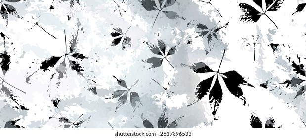 Aesthetic Seamless Pattern. Leaves Trees, Shrubs Stamp Effect. Neutral Tree Leaf Pattern. Texture Spots Watercolor Overlay. Transparency Wallpaper Rustic Modern Design. Fancy Delicate Fabric Textile.