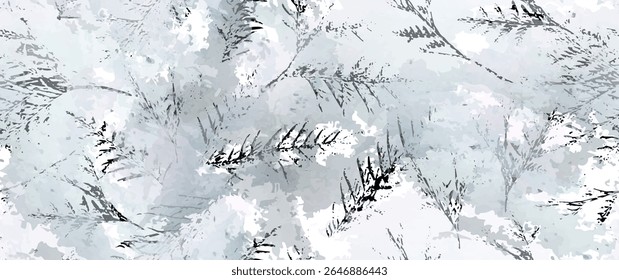 Aesthetic Seamless Pattern. Leaves Trees, Shrubs Stamp Effect. Neutral Tree Leaf Pattern. Texture Spots Watercolor Overlay. Transparency Wallpaper Rustic Modern Design. Fancy Delicate Fabric Textile.