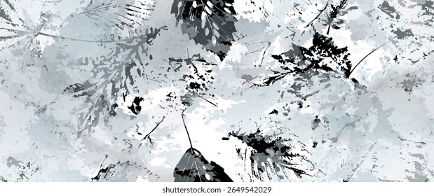 Aesthetic Seamless Pattern. Leaves Trees, Shrubs Stamp Effect. Neutral Tree Leaf Pattern. Texture Spots Watercolor Overlay. Transparency Wallpaper Rustic Modern Design. Fancy Delicate Fabric Textile.