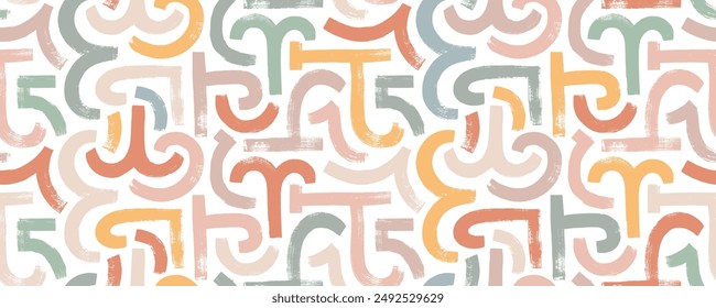 Aesthetic seamless pattern with neutral color arches. Brush drawn bold arches and pastel colored curved lines in boho style. Geometric vector shapes, greek classic ornament in contemporary style.