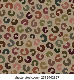 Aesthetic seamless vector pattern with organic swirling brushstroke loops in warm earthy colours like olive, rust, blush and ochre