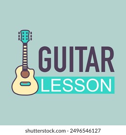 Aesthetic simple acoustic guitar class lesson pastel color illustration logo icon.
