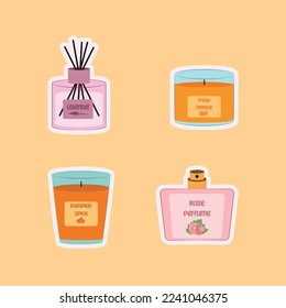 Aesthetic and simple candles, perfume, and duffuser illustrations