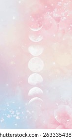 Aesthetic sky background with moon and clouds in pink