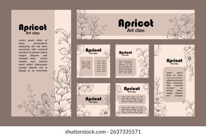 Aesthetic social media post template wild flower line art style ornament with beige colors
