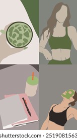 Aesthetic Social Media Stories Photo Collage Mood Board Fitness Healthy Lifestyle Coffee Breakfast Green Business Vector Design