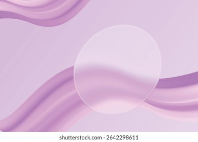 Aesthetic Soft Fluid Waveform On Pastel Purple Background With Round Glassmorphism Frame. Minimal Aesthetic Design Vector Illustration For E-commerce, Beauty, Cosmetic, Fashion, Web, UI, Etc.