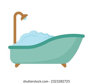 Aesthetic Soft Green Pastel Bath up with shower Icon Vector for Bathroom Furniture Element Interior Decoration Isolated on White Background