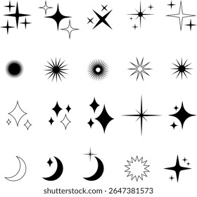Sparkle estético e ícones celestiais: Estrela versátil, Lua e elementos brilhantes para design criativo