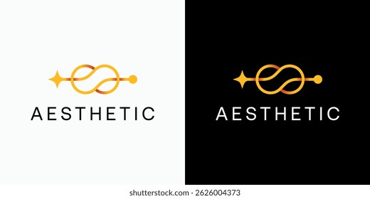 Aesthetic star connection vector logo design in the form of an infinity symbol with a luxurious, clean and abstract style. Icon for business, cosmetics and beauty, spa and personal branding.