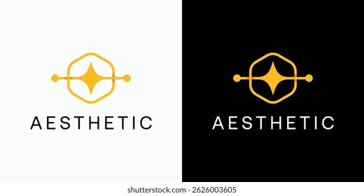 Aesthetic star shape vector logo design with hexagon frame in luxury, clean and abstract style. Icon for business, cosmetics and beauty, spa and personal branding.