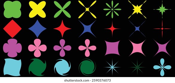 Aesthetic Star Vector Art, Icons. Naive playful groovy brutal shape. Modern Colorful swiss design abstract geometric shapes.