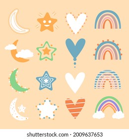 aesthetic sticker pack sky element rainbow, star, love, moon, cloud 