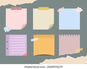 Notas adesivas estéticas e coleção de papel. Notas adesivas e conjunto de papel com blocos de memorandos, notas adesivas pastel, papel rasgado, páginas de notebook e etiquetas. Perfeito para planejadores, scrapbooking, papelaria