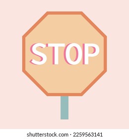 Aesthetic Stop Sign isolated on peach background. Traffic regulatory warning stop symbol
