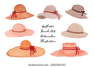 Aesthetic Summer Beach Female Hat Watercolor