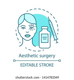 Aesthetic surgery concept icon. Facial and body surgical operation idea thin line illustration. Reconstructive procedure. Appearance. Vector isolated outline drawing. Editable stroke