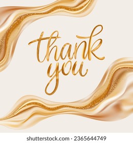 Aesthetic thank you gold golden greeting card poster glitter elegant shine background 3d render beauty display vector