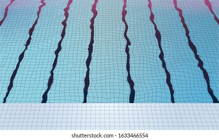 Aesthetic tint pastel swimming pool with sparkle ripple reflect on water surface, gradient mesh blue poolside summer vibe background template design