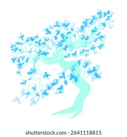 Aesthetic tree illustration design with bright blue color
