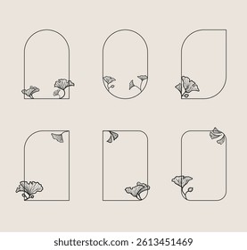 Aesthetic trendy floral border frames graphic elements design.
