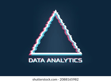 Ästhetisches Dreieck mit glitzerndem Effekt. Technologie Logo Symbol, Illustration mit futuristischem Design und Vektorgrafik. Datenwissenschaftliche Ikone, intensive Farbe. Digitales Design für Druck, Wandkunst und Veranstaltung