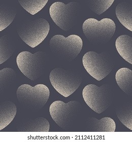 Aesthetic Valentines Day Background Vector Stipple Hearts Classic Seamless Pattern Abstract Wallpaper. Dotted Hearts Graphic Love Symbol Repeat Wrapping Paper Faded Texture. Tileable Art Illustration