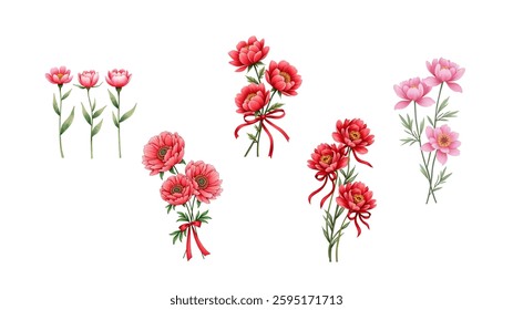 Aesthetic Vector illustration with flowers peonies on a white background for birthday, greeting, anniversary card or background