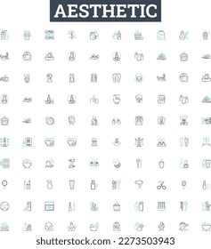 Iconos estéticos de línea vectorial. Hermoso, Bonito, Elegante, Artístico, Atractivo, Moda, Chic ilustración contorno símbolos y signos