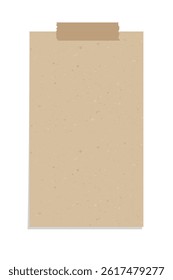 Aesthetic vertical vintage brown paper note illustration. Recycled memo paper with adhesive tape template.