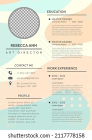 Aesthetic Vibrant Abstract Geometric Shape Memmphis Style CV Resume A4 Vector Template Design can be used as a cv resume, flyer, template, brochure, background, elements or any other design purposes