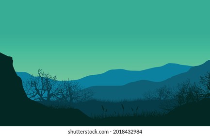 Aesthetic views of the mountains from the edge of the city at sunrise in the morning. Vector illustration of a city
