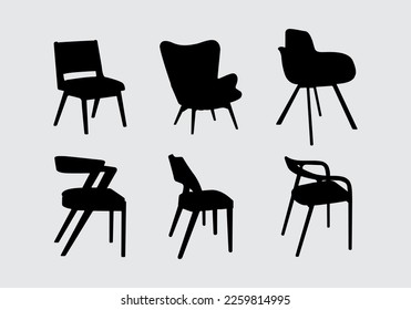 Aesthetic vintage chair boho furniture silhouette illustration vector element set template clipart sticker editable
