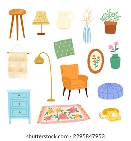 aesthetic vintage home goods illustration set