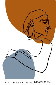 Aesthetic vintage portrait of a model girl in abstract one line continuous style drawing. Woman face minimalism avatar. 