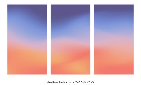 Aesthetic warm sunset colors gradient background. Dark purple and orange blending colors. Vertical backgrounds design for banner or social media.
