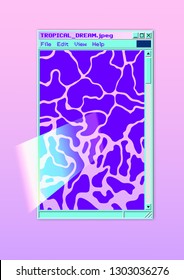 Aesthetic water wave elements, retro violet neon color in windows OS style frame