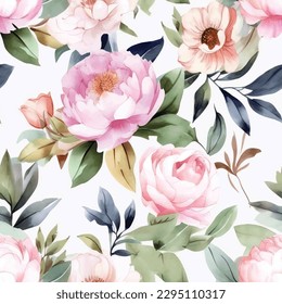 aesthetic watercolor peonie floral seamless pattern tiles