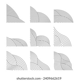 Decoración de la esquina de las líneas onduladas estéticas, elemento de línea ondulada abstracta, ilustración vectorial