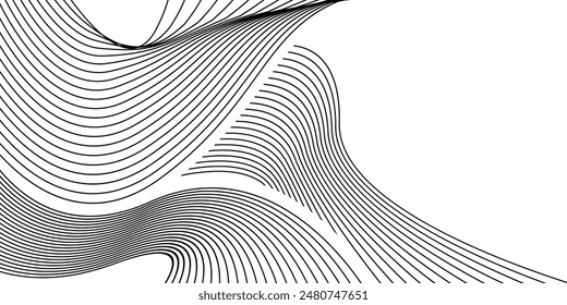 Decoración de esquina de líneas de onda estéticas, elemento de línea ondulada Abstractas, Ilustración vectorial