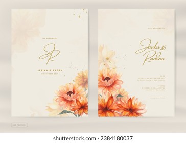 Aesthetic Wedding Invitation with Autumn Flower Watercolor Ornament