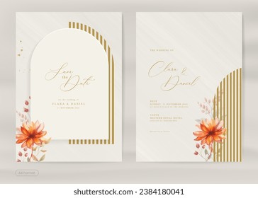 Invitación a la boda estética con ornamento acuático de flores de otoño