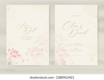 Aesthetic Wedding Invitation with Lotus Flower Watercolor