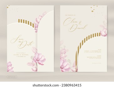 Aesthetic Wedding Invitation with Magnolia Flower Watercolor