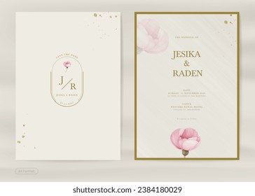 Aesthetic Wedding Invitation with Pink Flower Watercolor