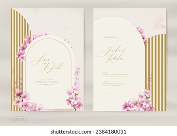 Aesthetic Wedding Invitation with Pink Flower Watercolor