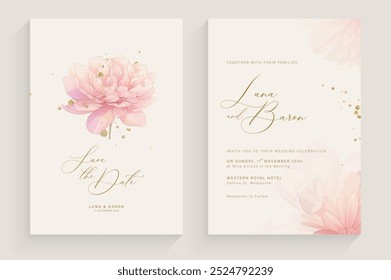 Invitación de Boda estética con acuarela de flor rosa