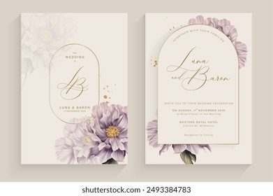 Invitación de Boda estética con acuarela de flor púrpura