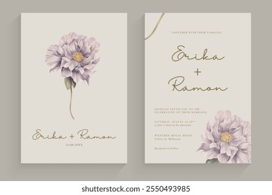 Aesthetic Wedding Invitation with Purple Flower Watercolor