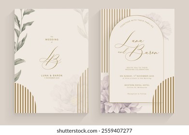 Aesthetic Wedding Invitation with Purple Flower Watercolor